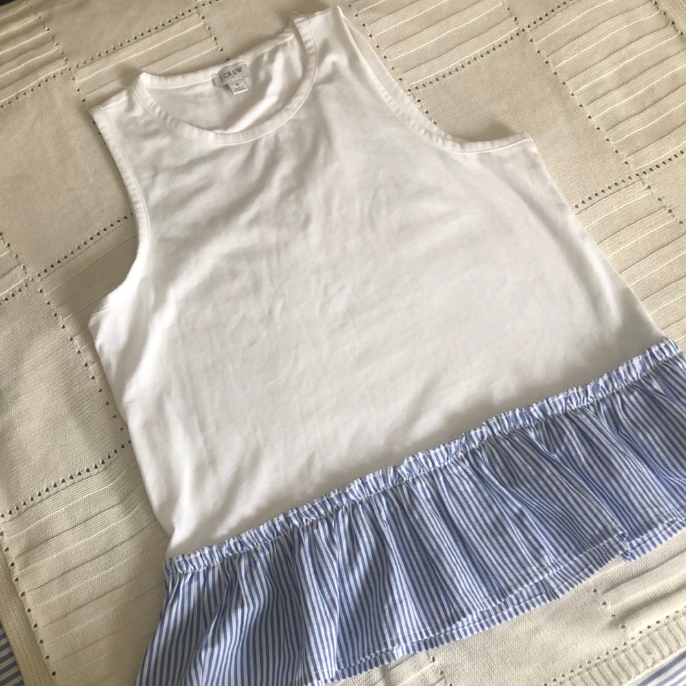Super cute white cotton top with striped ruffle.